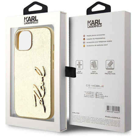 KARL LAGERFELD ETUI WRINKLED METAL DO IPHONE 15 ZŁOTE Z METALOWYM AKCENTEM
