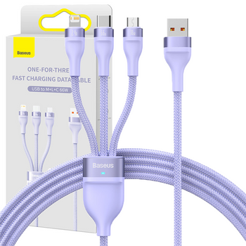 Baseus Flash Series Ⅱ kabel 3w1 do szybkiego ładowania USB-A do USB-C / Micro-USB / Lightning 66W 480Mb/s 1.2m fioletowy