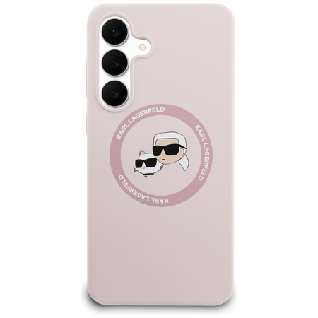 Etui Karl Lagerfeld Silicone Karl&Choupette Heads MagSafe do Samsung Galaxy S25 FE różowy