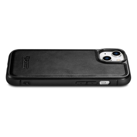 iCarer Leather Oil Wax etui pokryte naturalną skórą do iPhone 14 Plus (kompatybilne z MagSafe) czarny (WMI14220719-BK)