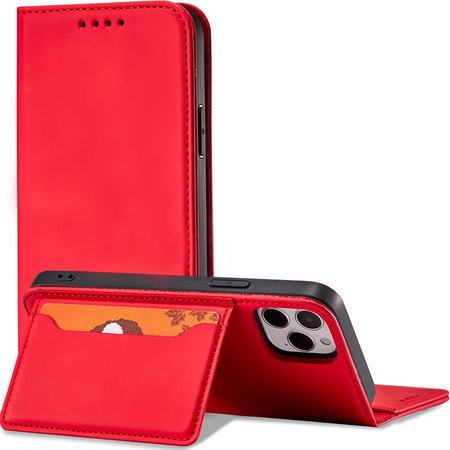 Magnet Card Case etui do iPhone 12 Pro Max pokrowiec portfel na karty kartę podstawka czerwony