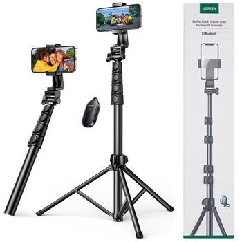 Selfie stick Ugreen LP680 ze stojakiem i pilotem Bluetooth 1.8m - czarny