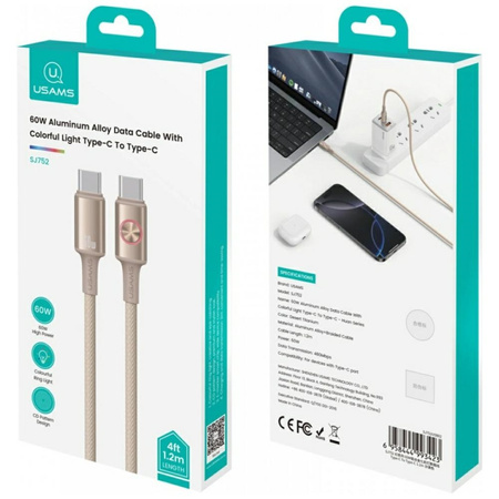 USAMS KABEL Huan Series USB-C DO USB-C 1,2M DO IPHONE 60W SOLIDNE ŁADOWANIE