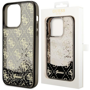 Etui Guess GUHCP14LLC4PSGK na iPhone 14 Pro - czarne Liquid Glitter 4G Transculent