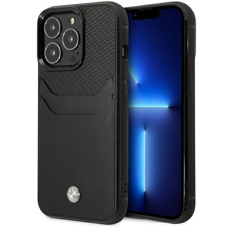 Etui BMW BMHCP14L22RSEPK na iPhone 14 Pro - czarne Leather Card Slot