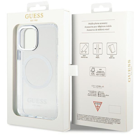 Etui Guess GUHMP12MHTRMS na iPhone 12 / iPhone 12 Pro - srebrne Metal Outline Magsafe