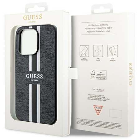 Etui Guess GUHMP14LP4RPSK na iPhone 14 Pro - czarne 4G Printed Stripes MagSafe