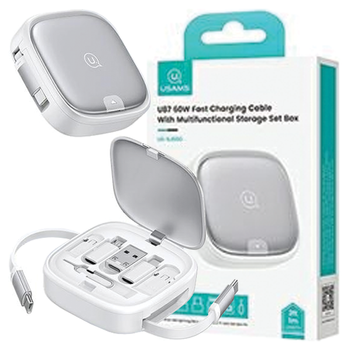 USAMS KABEL 3W1 DO MICROUSB USB-C DO LIGHTNING 60W ROZWIJANY SREBRNY Z