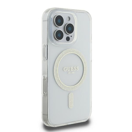 GUESS POKROWIEC HARDCASE DO IPHONE 16 PRO 6.3 DO MAGSAFE IML GLITTER CIRCLE