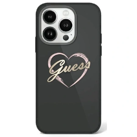 GUESS ETUI HARD CASE DO IPHONE 16 PRO 6.3 BLACK IML HEART Z LOGO DO 4G