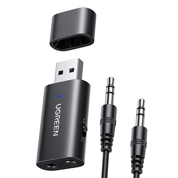 Ugreen transmiter nadajnik / odbiornik Bluetooth 5.0 bezprzewodowy adapter audio 3,5 mm mini jack czarny (CM523 60300)