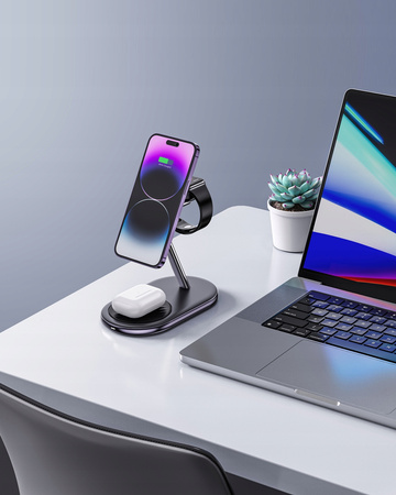 INNOSTYLE MAGSTATION ŁADOWARKA INDUKCYJNA 3W1 DO MAGSAFE IPHONE AIRPODS WATCH STACJA ŁADOWANIA CZARNA