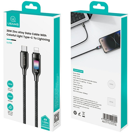 USAMS KABEL TC SERIES SJ749 30W USB-C DO DO LIGHTNING 1,2M IPHONE 12 13 14