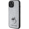 Etui Karl Lagerfeld Fixed Glitter Choupette Logo Metal Pin do iPhone 15 - srebrne