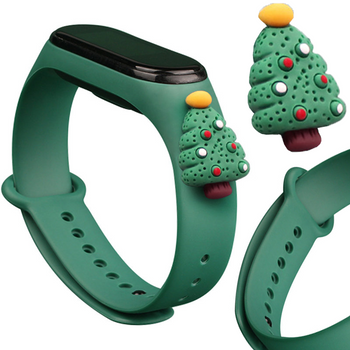 Strap Xmas opaska do Xiaomi Mi Band 4 / Mi Band 3 świąteczny silikonowy pasek bransoletka ciemnozielony (choinka 2)