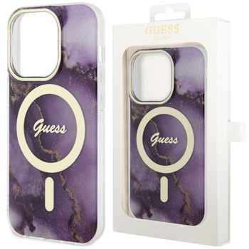 Etui Guess GUHMP14SHTMRSU na iPhone 14 purpurowy/purple hardcase Golden Marble MagSafe