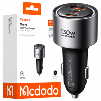 MCDODO SZYBKA ŁADOWARKA SAMOCHODOWA DO TELEFONU LAPTOPA 2X USB-C USB-A 130W