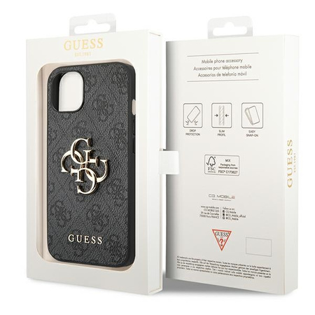 GUESS POKROWIEC DO IPHONE 14 15 6,1 4G HARD CASE ZŁOTE METAL LOGO