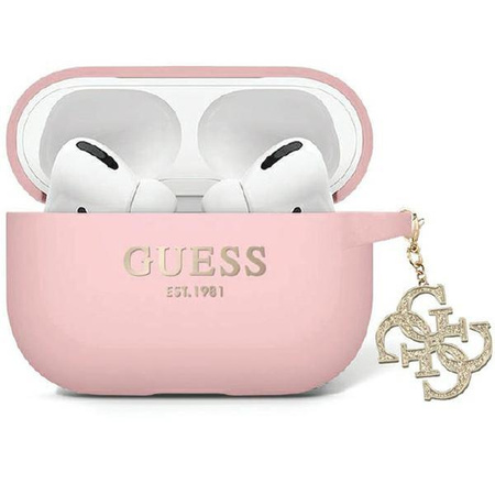Etui Guess GUAP2LECG4P na AirPods Pro 2 cover - różowe Liquid Silicone Glitter Triangle Charm