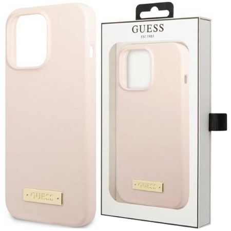 Guess GUHMP13LSPLP iPhone 13 Pro / 13 6,1" różowy/pink hard case Silicone Logo Plate MagSafe