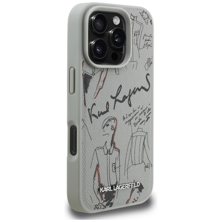 Etui Karl Lagerfeld Grained Pattern & Logo MagSafe do iPhone 16 Pro Max szary