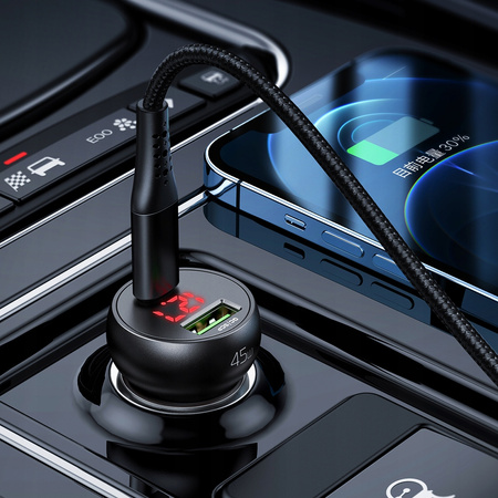 MCDODO MOCNA SZYBKA ŁADOWARKA SAMOCHODOWA MIERNIK 2X USB USB-C 45W LED