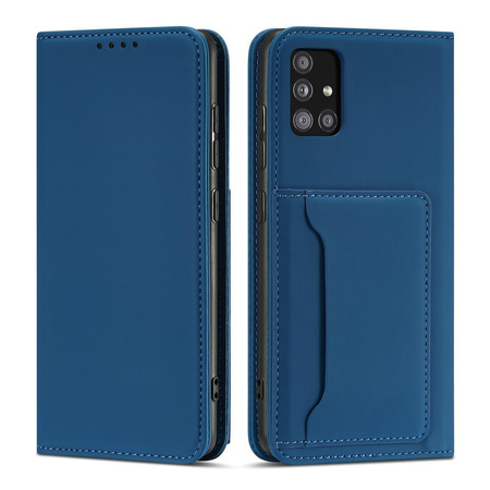 Magnet Card Case etui do Samsung Galaxy A12 5G pokrowiec portfel na karty kartę podstawka niebieski