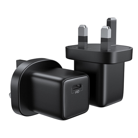 Joyroom mała szybka ładowarka USB Typ C PD 25W wtyczka UK czarny + kabel USB Typ C - USB Typ C (L-P251)