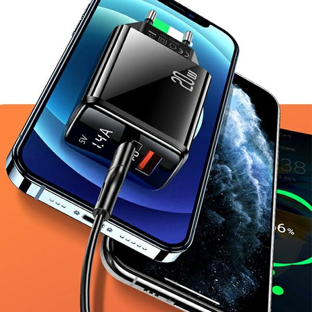 USAMS ŁADOWARKA SIECIOWA 1xUSB-C 1xUSB T40 DO APPLE DO LIGHTNING PD3.0