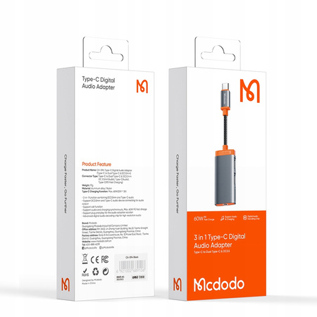 MCDODO ADAPTER USB-C MINI JACK 3,5MM PRZEJŚCIÓWKA KABEL AUX DO SAMSUNG DAC