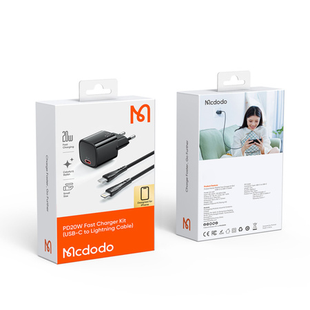 MCDODO SZYBKA ŁADOWARKA SIECIOWA ZASILACZ DO IPHONE LIGHTNING 20W KABEL 1M