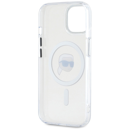 KARL LAGERFELD ETUI MAGNETYCZNE DO IPHONE 15 PLUS METALOWE Z LOGO KARL HEAD