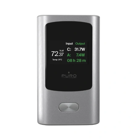 Powerbank Puro 45W 10000mAh USB-A USB-C z wyświetlaczem - szary