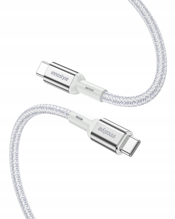 INNOSTYLE POWERFLEX ULTRA KABEL USB-C SZYBKIE ŁADOWANIE THUNDERBOLT 10GBPS 100W KEVLAR 2M SREBRNY