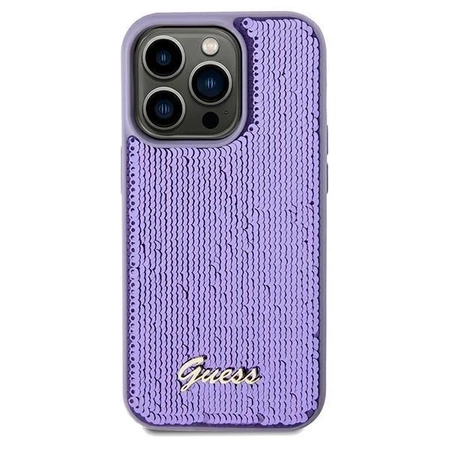 Etui Guess Sequin Script Metal na iPhone 13 Pro Max - fioletowe