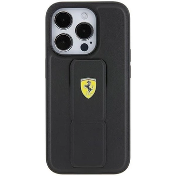 Etui Ferrari Grip Stand Metal Logo na iPhone 15 - czarne