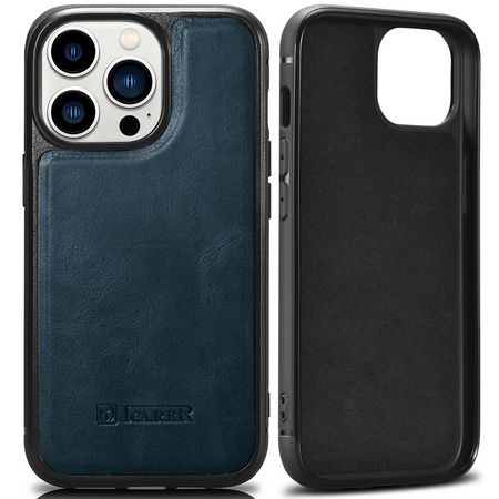 iCarer Leather Oil Wax etui pokryte naturalną skórą do iPhone 14 Pro Max (kompatybilne z MagSafe) niebieski (WMI14220720-BU)