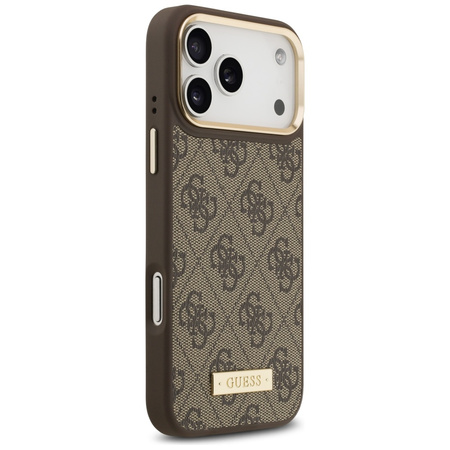Etui Guess 4G Logo Plate MagSafe do iPhone 17 Pro Max brązowy