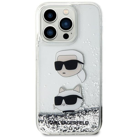 Etui Karl Lagerfeld KLHCN61LDHKCNS na iPhone 11 / Xr - srebrne Liquid Glitter Karl&Choupette Heads