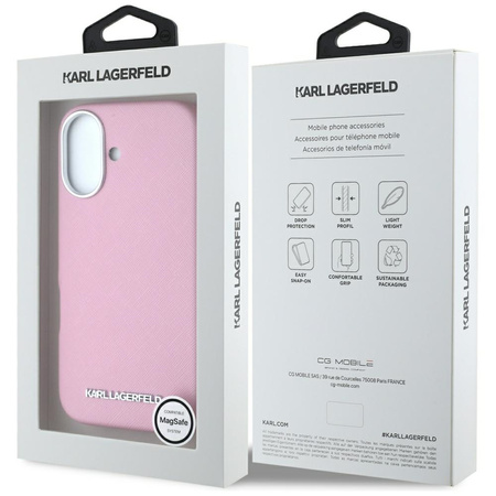 KARL LAGERFELD ETUI SAFFIANO FULL WRAPPED DO MAGSAFE IPHONE 16 RÓŻOWE LOGO