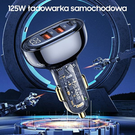 USAMS ŁADOWARKA 2XUSB 1XUSB-C DO SAMOCHODU SZYBKIE ŁADOWANIE 125W CC158CC01