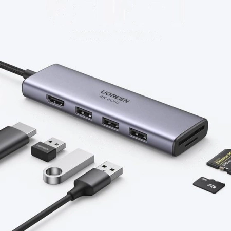 UGREEN HUB USB TYP C 6W1 DO TELEFONÓW 3x USB 3.2 HDMI 4K 60Hz CZYTNIK SD TF