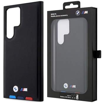 Etui BMW BMHCS23L22PTDK S23 Ultra S918 - czarne Leather Stamp Tricolor