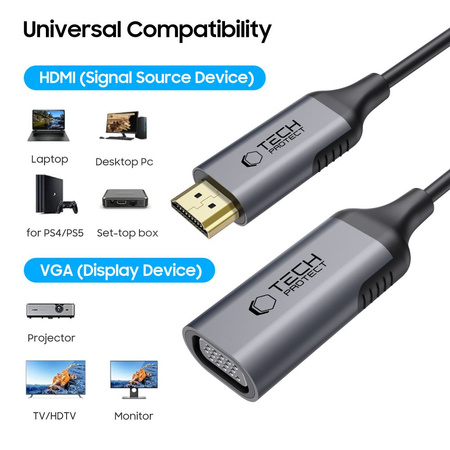TECH-PROTECT ADAPTER HDMI DO VGA PRZEJŚCIÓWKA FULL HD 60HZ DO TELEWIZOR