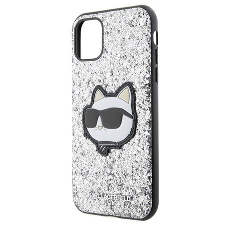 Etui Karl Lagerfeld KLHCN61G2CPS na iPhone 11 / Xr - srebrne Glitter Choupette Patch