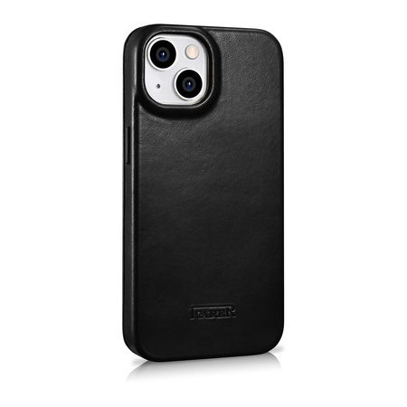 iCarer CE Oil Wax Premium Leather Folio Case skórzane etui iPhone 14 Plus z klapką magnetyczne MagSafe czarny (AKI14220707-BK)
