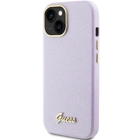 Etui Guess Glitter Glossy Script do iPhone 15 - liliowe