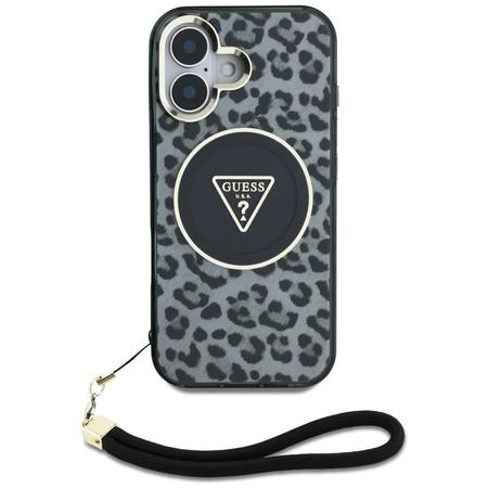 GUESS ETUI DO IPHONE 16 DO MAGSAFE LEOPARD TRIANGLE Z PRZESZROCZYSTYM PASEM
