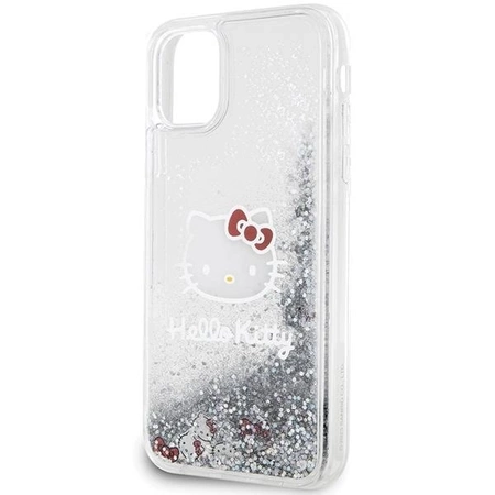 Etui Hello Kitty Liquid Glitter Charms Kitty Head na iPhone 11 / Xr - srebrne