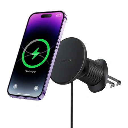 BASEUS MAGNETYCZNY UCHWYT Z ŁADOWANIEM BEZPRZEWODOWYM DO TELEFONÓW DO 15W